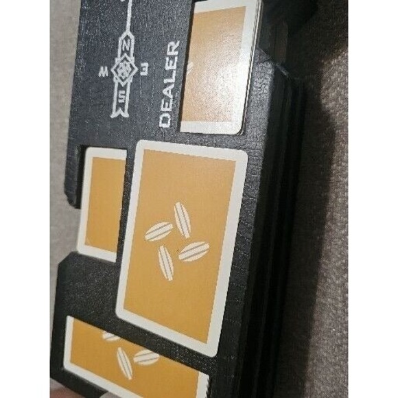 Vintage Bridge Board Complete Set Score Pencils Playing Cards Leather Card Box - Picture 8 of 12